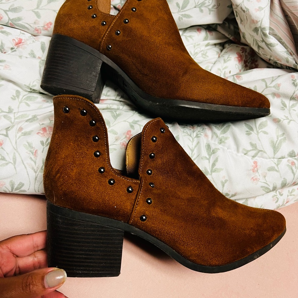 Brown Suede Ankle Boots with Studded Detail